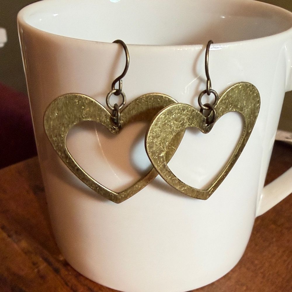 Copper/Brass Gold Tone Open Heart Dangle Drop Earrings Boho
